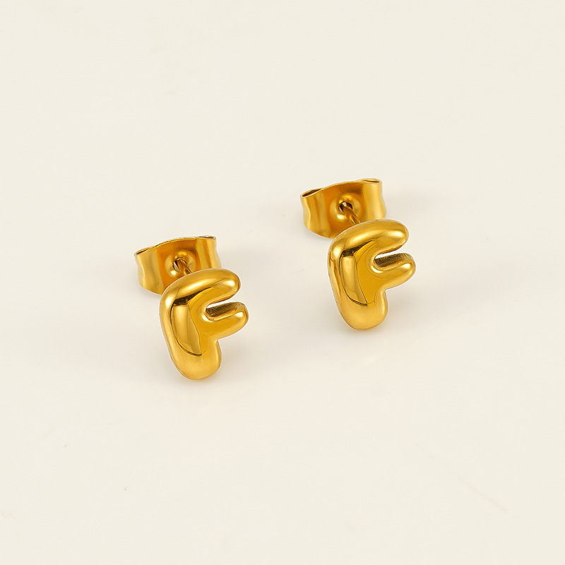 Gold color / 1 Pair Simple Series Elegant Letter F Titanium Steel  Gold Color Women's Stud Earrings Picture6